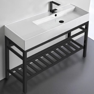 Console Bathroom Sink Ceramic Console Sink and Matte Black Stand, 48